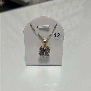 Gold and Purple Flower Pendant Necklace